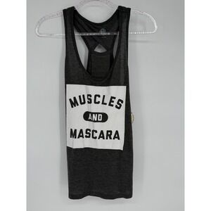 SO Active Tank Top Muscles and Mascara Graphic Racerback Women Gray Sz L $24 NWT
